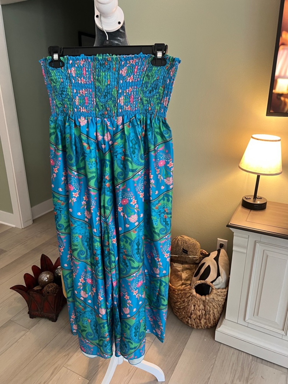 Amazon Women's Wide Leg Pants Blue Green Floral Print